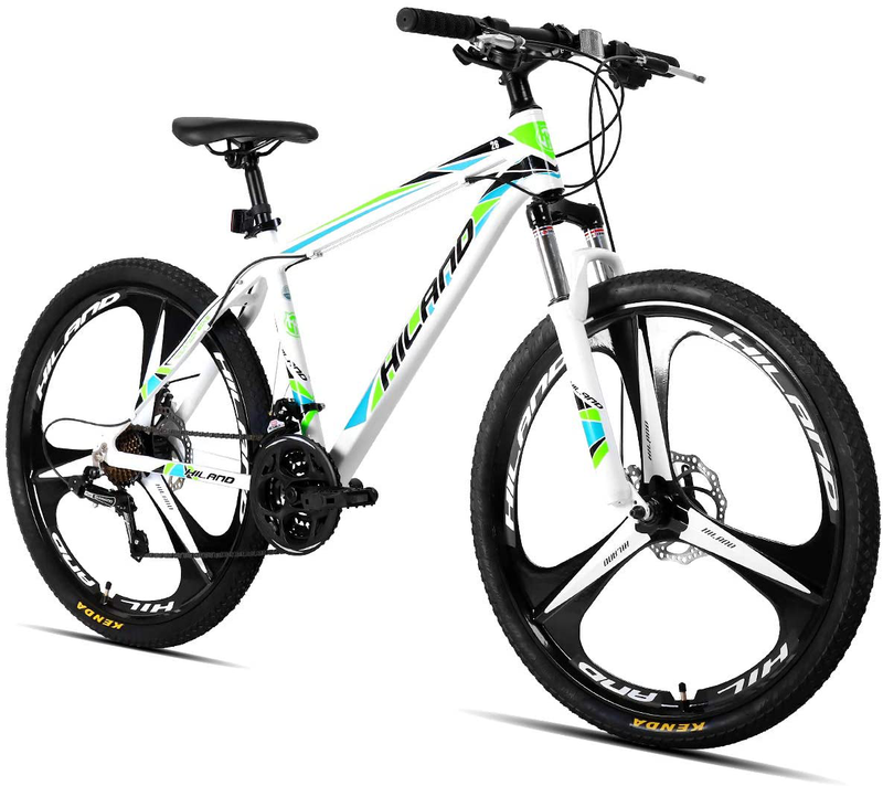 Hiland 26 Inch Mountain Bike Aluminum 21 Speeds with 17 Inch Frame Disc-Brake 3/6-Spokes Sporting Goods > Outdoor Recreation > Cycling > Bicycles HH HILAND White&Green 3-Spokes 