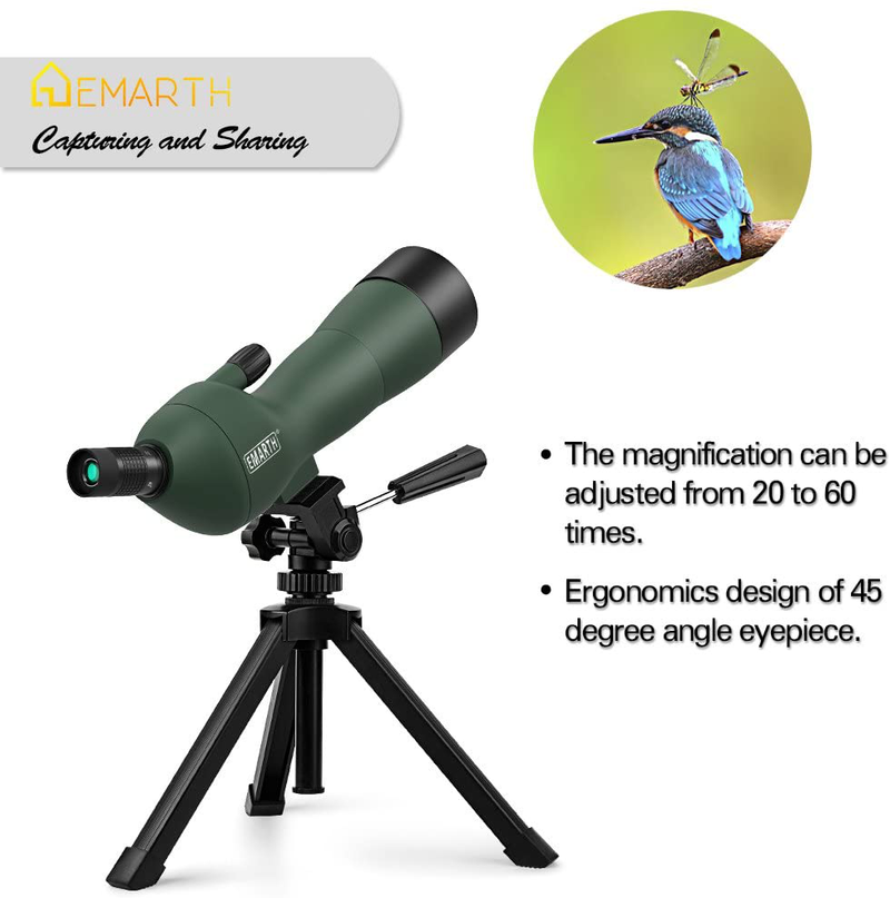 Emarth 20-60x60AE 45 Degree Angled Spotting Scope with Tripod, Phone Adapter, Carry Bag, Scope for Target Shooting Bird Watching Hunting Wildlife  Emarth   