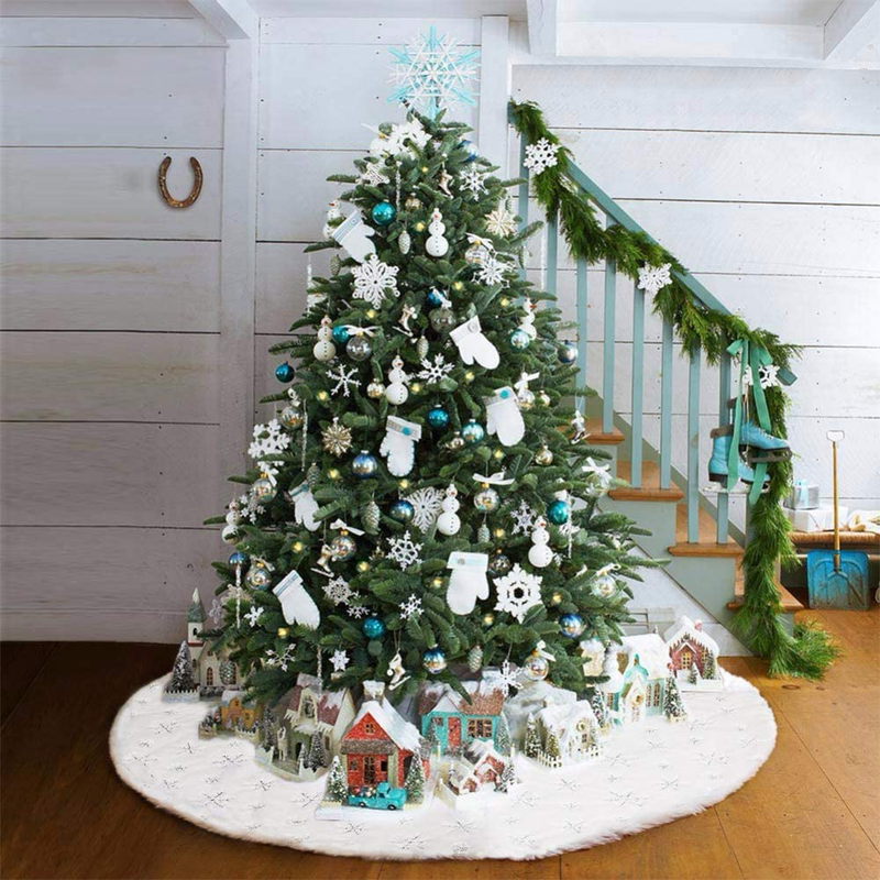 Dremisland Christmas Tree Skirt, 36 inches White&Silver Luxury Faux Fur Tree Skirt with Snowflakes Super Soft Thick Plush Tree Skirt for Xmas Tree Decoration (Silver, 36inch/90cm) Home & Garden > Decor > Seasonal & Holiday Decorations > Christmas Tree Skirts Dremisland   