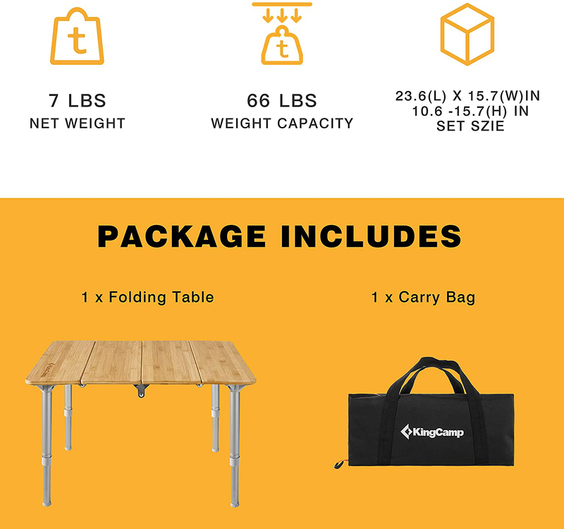 Kingcamp Bamboo Heavy Duty 176 Lbs Environmental Protection Oversize Anti-Uv Portable Folding Table, Picnic, Camping, Three Heights,4-6 People Sporting Goods > Outdoor Recreation > Camping & Hiking > Camp Furniture KingCamp   