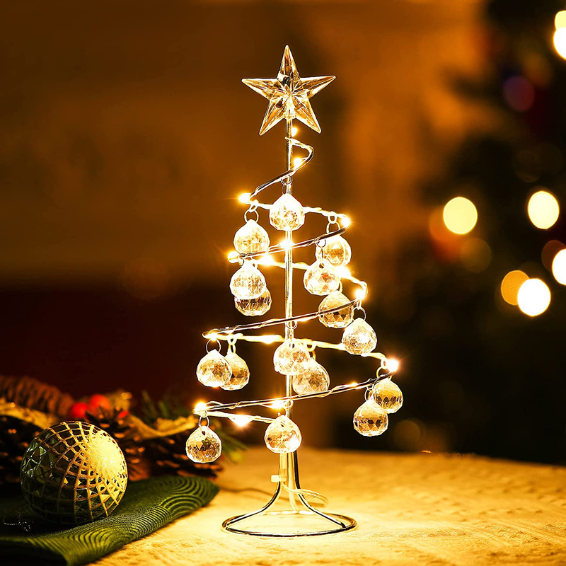 Shinowa Tabletop Metal Christmas Tree Lamp Spiral Wrought Iron Ornament Display Stand with Crystal Balls Christmas Ornament 10 Inch Desktop Decorations with LED Lights Mini Xmas Tree, Silver Home & Garden > Decor > Seasonal & Holiday Decorations > Christmas Tree Stands Shinowa Default Title  