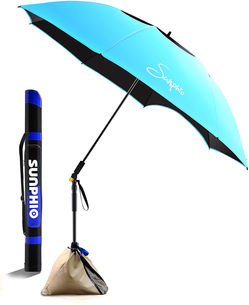 Sunphio Large Windproof Beach Umbrella, Sturdy and UV Protection, Portable Sun Shade Best for Camping, Picnic, Sand, Patio and More, 2 Metal Sand Anchor, 1 Big Carry Bag, 360 Tilt Mechanism (Blue) Home & Garden > Lawn & Garden > Outdoor Living > Outdoor Umbrella & Sunshade Accessories Sunphio Sky Blue  
