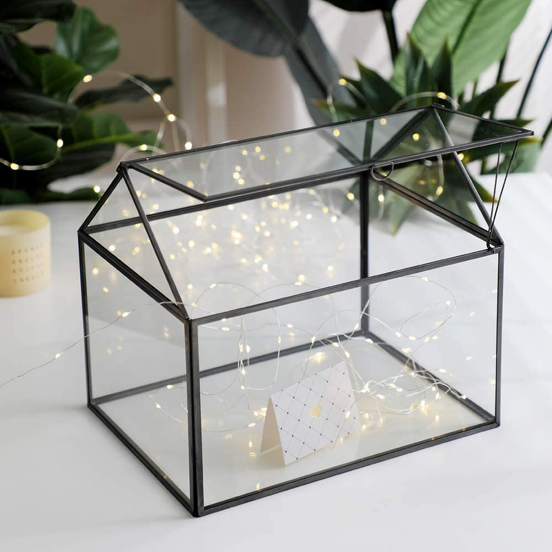 Purzest Large Glass Geometric Terrarium Container Tabletop Large Close House Shape Box Planter for Succulent Plant Moss Fern with Swing Lid Black Decor 12 x 9 x 10 inches, No Plants Included