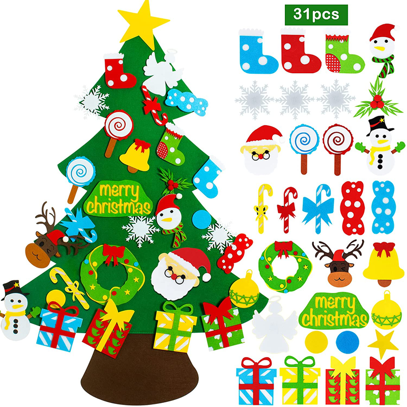 HAJACK Felt Christmas Tree for Toddlers, Christmas Decorations, Kids Christmas Gifts with Wall Window DIY Ornaments, 31 pcs New Year Door Hanging Felt Decoration Crafts Kit with Snowman Home & Garden > Decor > Seasonal & Holiday Decorations& Garden > Decor > Seasonal & Holiday Decorations HAJACK   