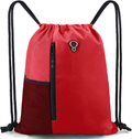 Drawstring Backpack Sports Gym Bag for Women Men Children Large Size with Zipper and Water Bottle Mesh Pockets Home & Garden > Household Supplies > Storage & Organization BeeGreen Bright Red  