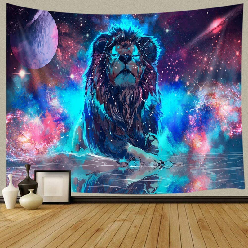 KOTOM Fantasy Tapestry, Universe Galaxy Lion Tapestry for Boys Bedroom, Blacklight Fabric Tapestry Wall Hanging for Bedroom Living Room Dorm Teens Room 71X60Inches Wall Blankets Home & Garden > Decor > Artwork > Decorative Tapestries KOTOM 90''W By 70''L  