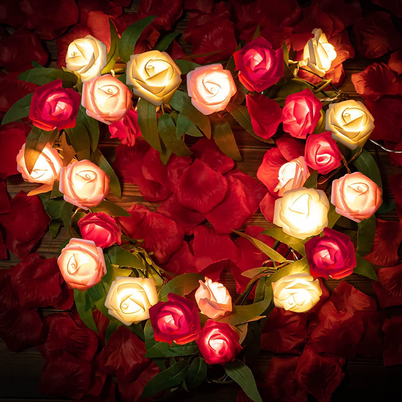 Rose String Lights, 20 LED Battery Operated Romantic Red Pink White Rose Lights String, 10Ft Artificial Flowers Garland Led Lights for Valentine'S Day Wedding Indoor Outdoor Festival Party Decor