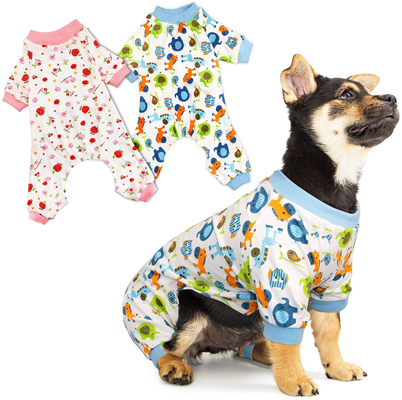 Rypet Small Dog Pajamas 2 Pack - Cute Cat Pajamas Onesie Soft Puppy Rompers Pet Jumpsuits Cozy Bodysuits for Small Dogs and Cats