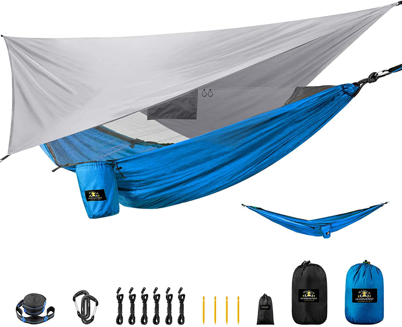 Comfortable Camping Hammock with Rain Fly and Bug Net - Easy Setup Mosquito Hammock with Rain Fly - Lightweight Backpacking Hammock with Mosquito Net - Portable Survival Hammock for Outdoor Camping