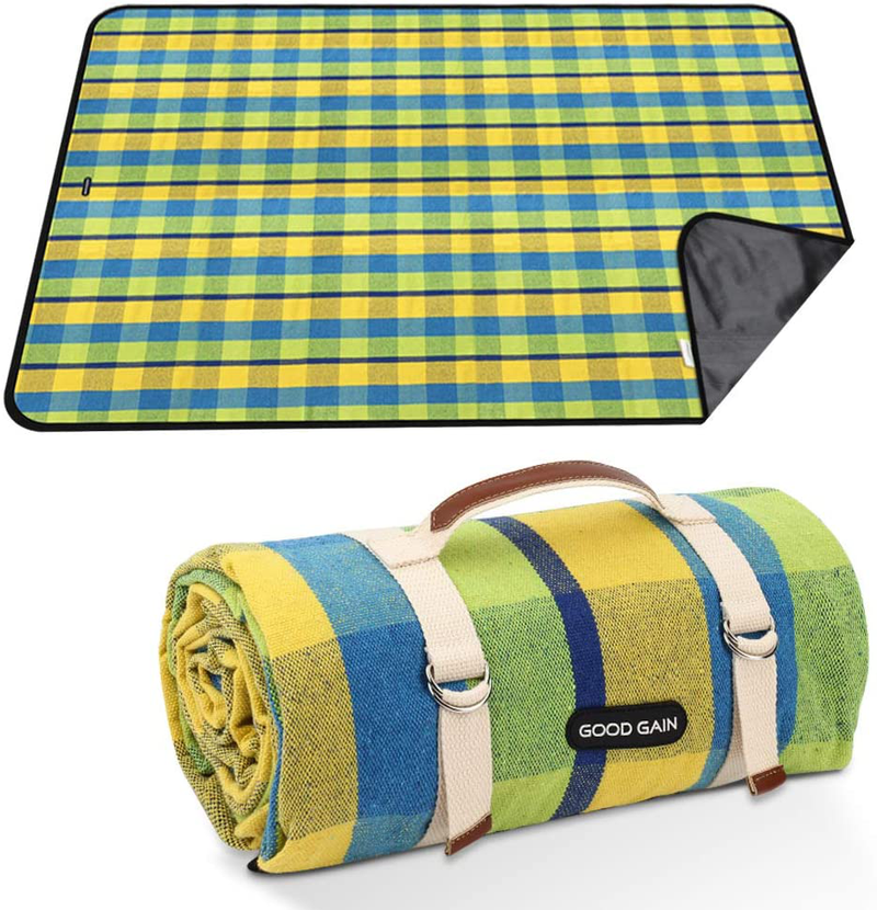 Picnic Blanket Beach Blanket Portable with Carry Strap, Large Foldable Picnic Rug Machine Washable for Outdoor Camping Party,Wet Grass,Hiking,Kids Playground. Home & Garden > Lawn & Garden > Outdoor Living > Outdoor Blankets > Picnic Blankets GOOD GAIN   