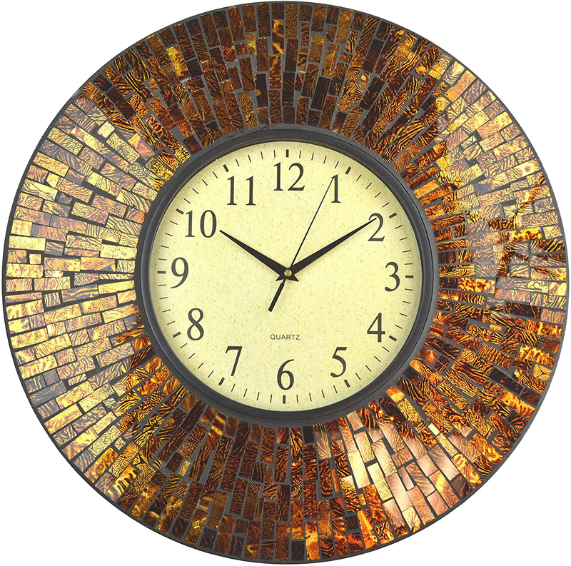 LuLu Decor, 19" Baltic Amber Mosaic Wall Clock with 9.5" Brown Arabic Glass Dial, 4.50" Mosaic Border, Silent Non-Ticking Quartz, Perfect for Housewarming Gift (LP72) Home & Garden > Decor > Clocks > Wall Clocks Lulu Decor, Inc. Lp72 - Baltic Amber  