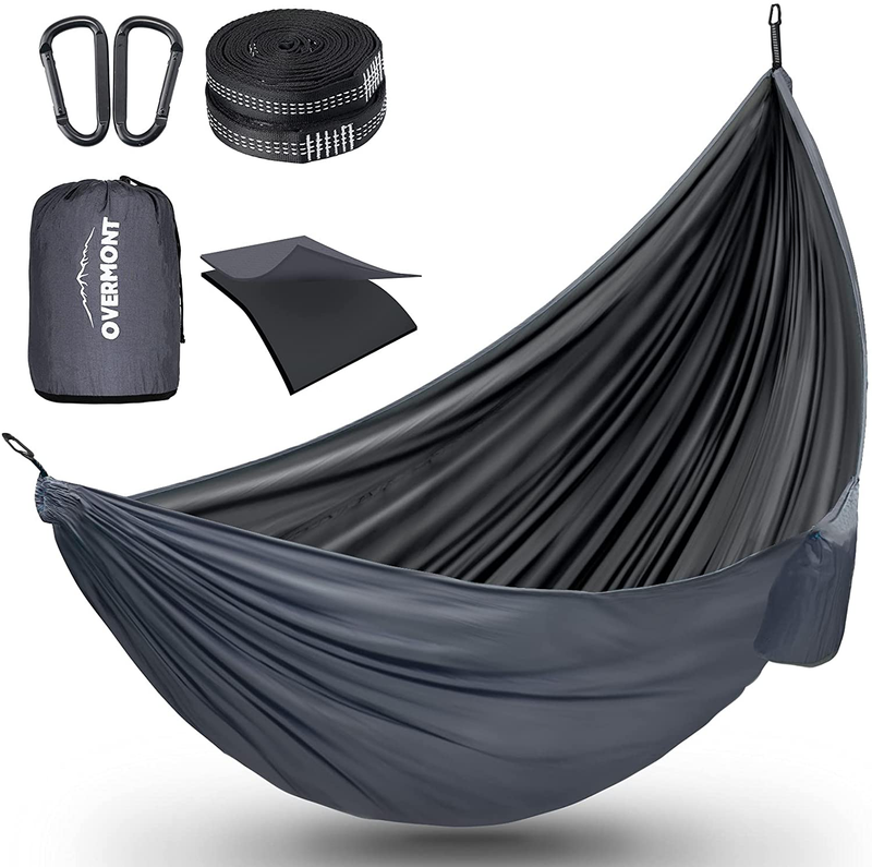 Overmont Camping Hammock with Mosquito Net Double Layer Backpacking Hammock with Bug Netting Lightweight Portable for Outdoors Adventure Hiking Travel with 9.8ft Tree Straps Max Load of 880lbs Home & Garden > Lawn & Garden > Outdoor Living > Hammocks Overmont Black+deep Grey 110 x 73" 