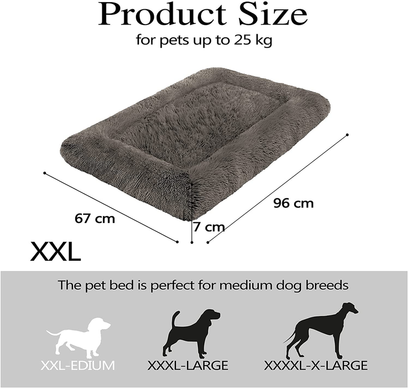 FAREYY Dog Beds Calming Pet Beds, Fulffy Dog Kennel Mat Pad Faux Fur Machine Washable Anti-Slip Comfy Dog Beds for Large Medium Dogs and Cats