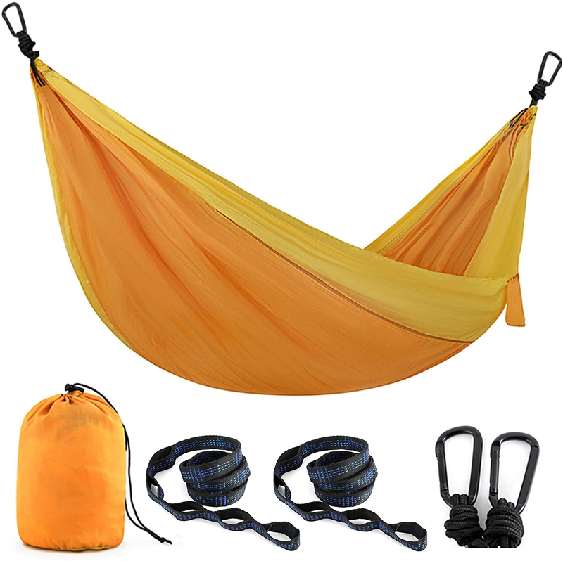 Single & Double Camping Hammock with 2 Tree StrapsLightweight Portable Parachute Nylon Hammock Set for Travel, Backpacking,Beach,Yard and Outdoor Survival (Mint Green/Turquoise, Twin) Home & Garden > Lawn & Garden > Outdoor Living > Hammocks Ocodio Yellow/Champagne Gold Full 