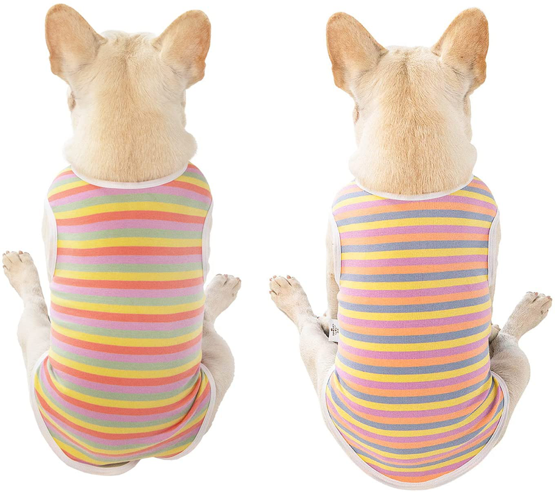 Cutebone Dog Shirts Striped 2-Pack Soft Cotton Pet Clothes Breathable Summer Vest for Small Puppy and Cat Apparel Stretchy, Yellow&Purple Animals & Pet Supplies > Pet Supplies > Cat Supplies > Cat Apparel CuteBone   