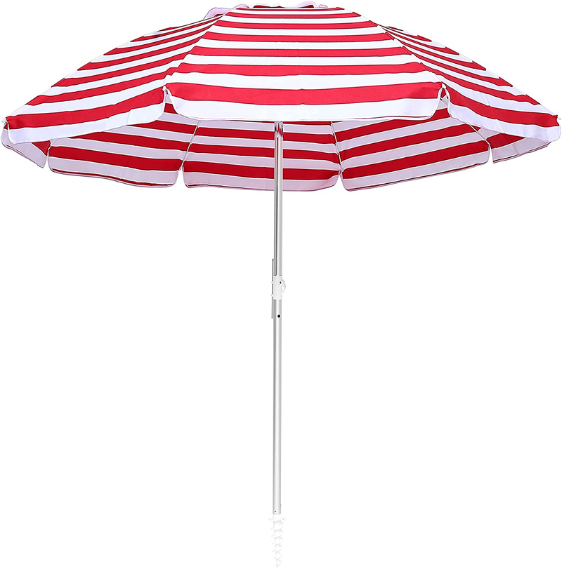 Ralawen 6.5ft Beach Umbrella with Sand Anchor & Tilt Mechanism Portable Sunshade Umbrella with Carry Bag for Beach Garden Outdoor (Orange)