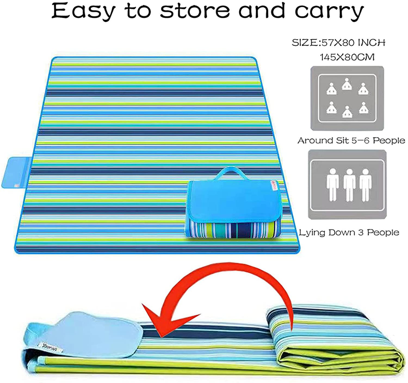Picnic Blanket | Beach Mat|Picnic Blanket for Indoor and Outdoor, 80" x 57" Sandproof Waterproof Larger Mat for Beach, Travel, Camping, Hiking, Park Grass,Machine Washable, Foldable (Blue Line) Home & Garden > Lawn & Garden > Outdoor Living > Outdoor Blankets > Picnic Blankets K Y KANGYUN   