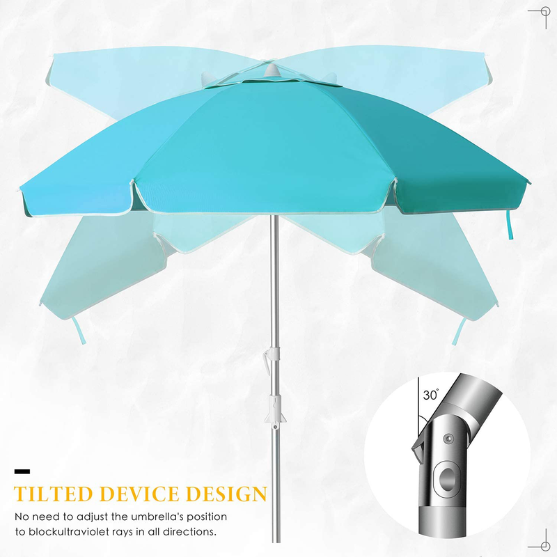 MEWAY 7.5ft Beach Umbrella with Sand Anchor & Tilt Mechanism, Portable UV 50+ Protection，Outdoor Sunshade Umbrella with Carry Bag，for Garden Beach Outdoor (7.5ft, Sky Blue)