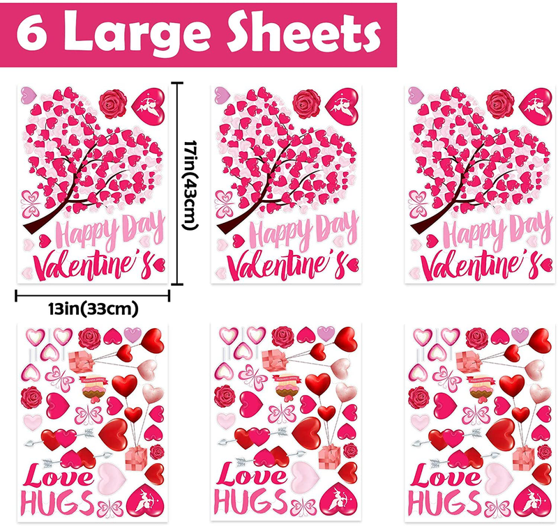Ivenf Valentines Day Decorations Heart Window Clings Decor, Kids School Home Office Large Valentines Hearts Accessories Birthday Party Supplies Gifts, 6 Sheet 117Pcs, Pink Set Home & Garden > Decor > Seasonal & Holiday Decorations Ivenf   