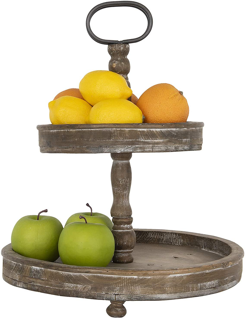 Creative Co-Op Distressed Brown Wood Metal Handle Two-Tier Tray Home & Garden > Decor > Decorative Trays Creative Co-Op   