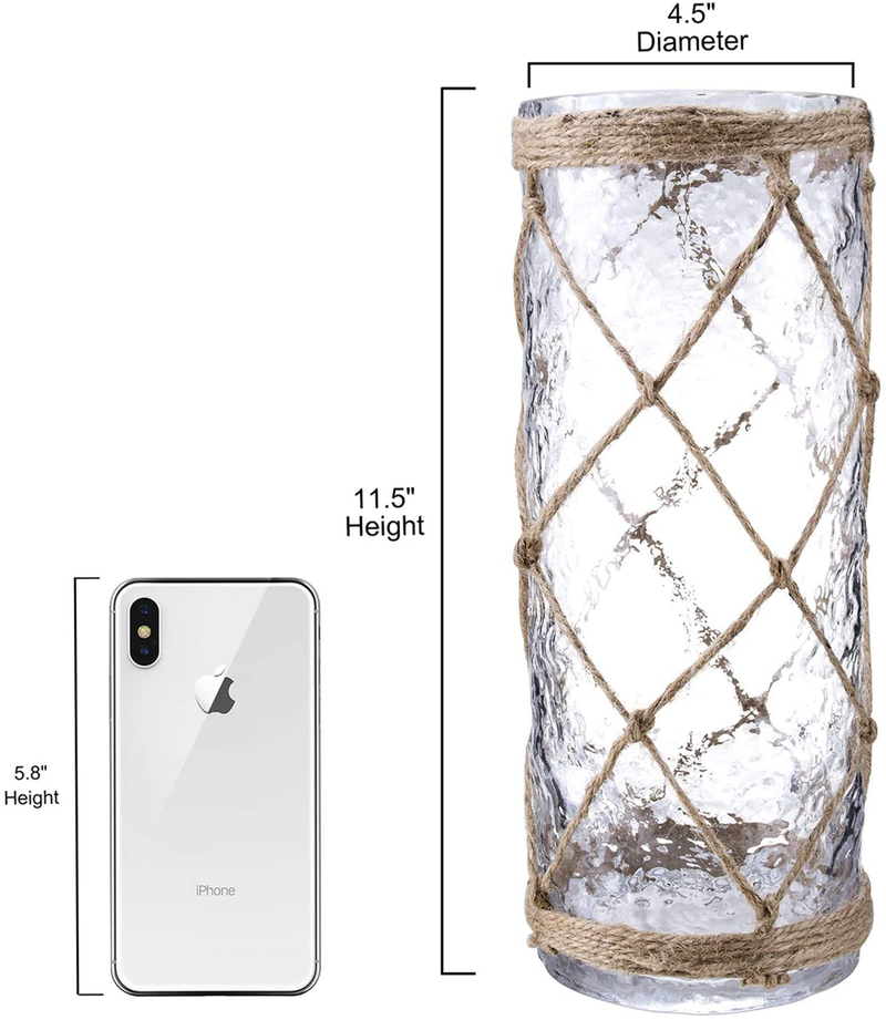Diamond Star Rustic Glass Vase Decorative Cylinder Vase with Creative Rope Net(Large) Home & Garden > Decor > Vases Diamond Star   