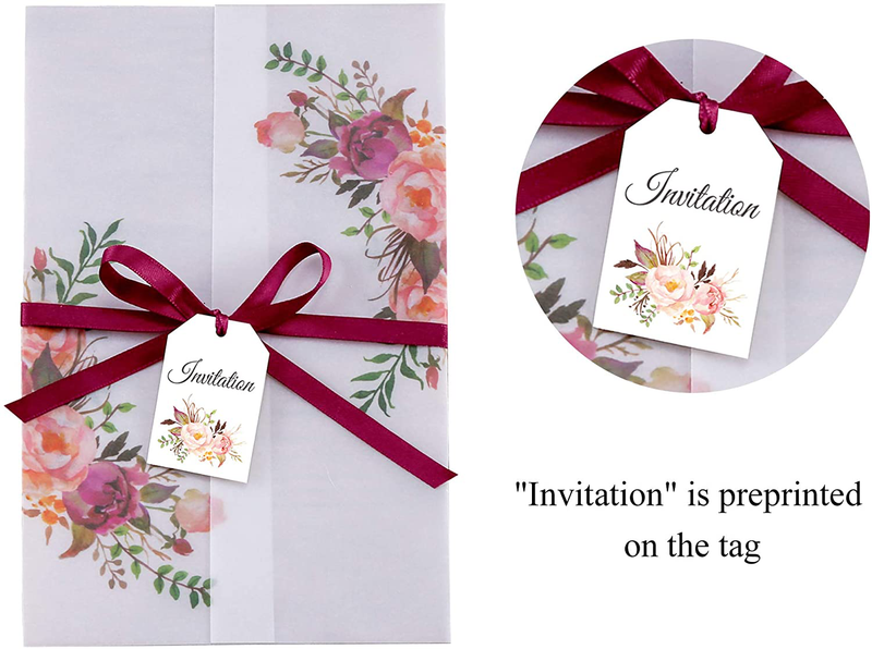 DORIS HOME 25pcs Burgundy Preprinted Floral Invitation Cards with RSVP Cards and Envelopes for Bridal Shower/Baby Shower/Wedding/Rehearsal Arts & Entertainment > Party & Celebration > Party Supplies > Invitations DORIS HOME   