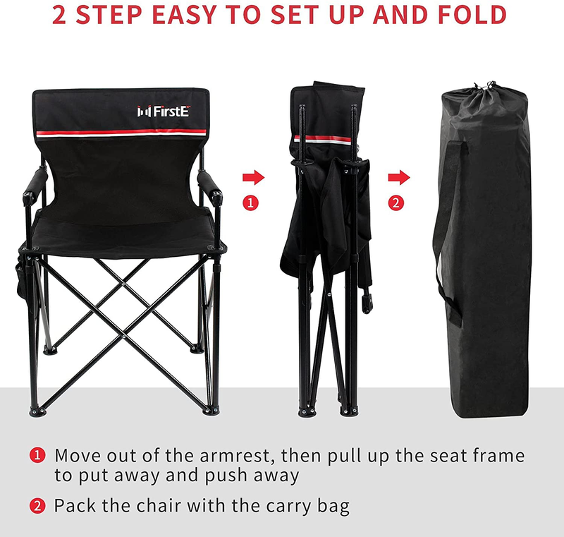 Firste Folding Camping Chairs, Portable Camp and Sports Chair Heavy Duty for Adults 330Lbs, Steel Frame Lawn Chair Quad Lumbar Support, Outdoor Beach Chair with Side and Back Pockets, Carry Bag Sporting Goods > Outdoor Recreation > Camping & Hiking > Camp Furniture FirstE   