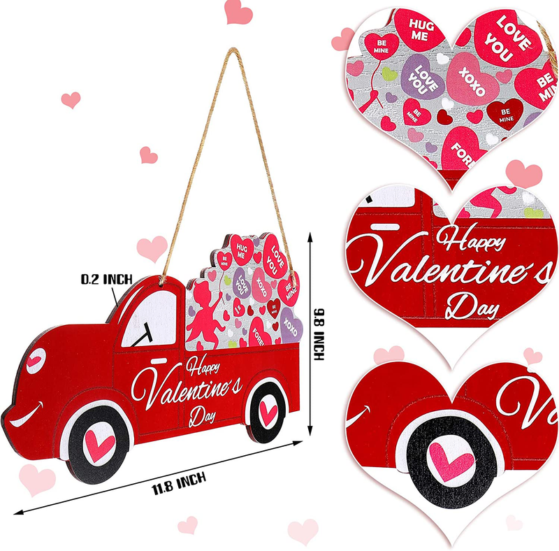 Jetec Valentines Day Signs Valentine Signs for Wreaths Wooden Valentines Day Door Decorations Happy Valentine'S Day Truck Hanging Decorations for Wedding, Party, Anniversary, Home 11.8 X 6.7 Inch Home & Garden > Decor > Seasonal & Holiday Decorations Jetec   