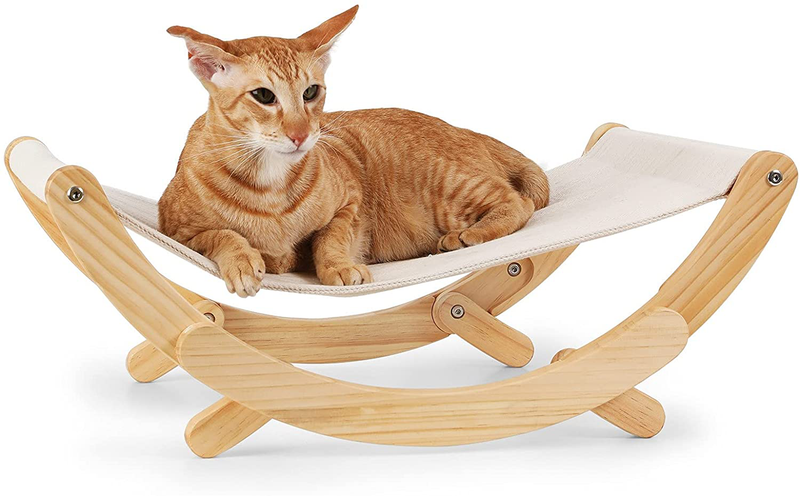 FUKUMARU Cat Hammock - New Moon Cat Swing Chair, Kitty Hammock Bed, Cat Furniture Gift for Your Small to Medium Size Cat or Toy Dog (Upgrade - Beige)