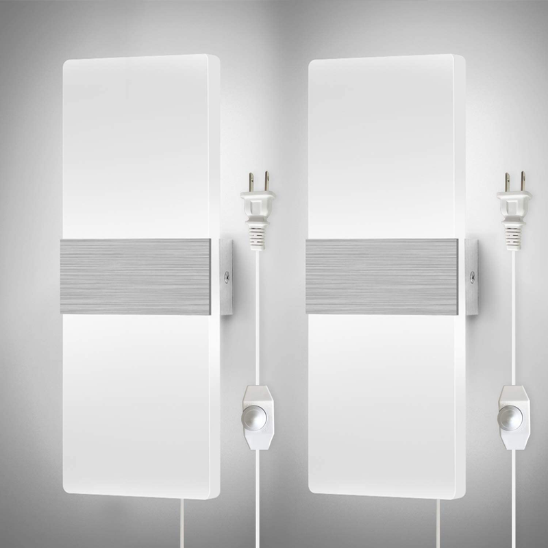 Dimmable Wall Sconces Plug in Set of 2, LIGHTESS Modern Wall Lamp 12W Acrylic LED Wall Light Fixture for Living Room Bedroom Corridor, Cool White Home & Garden > Lighting > Lighting Fixtures > Wall Light Fixtures KOL DEALS   