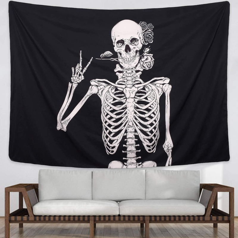 Martine Mall Rock and Roll Skull Tapestries, Funny Skull Human Skeleton Tapestry Wall Hanging for Room Decoration, Black and White Wall Art Home & Garden > Decor > Artwork > Decorative Tapestries MARTINE MALL   