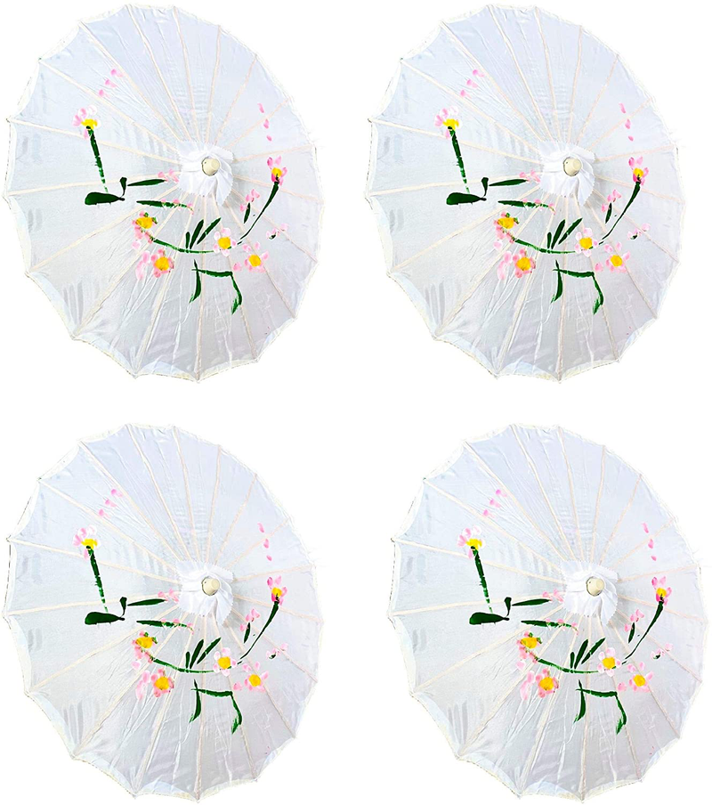 TJ Global PACK OF 4 Japanese Chinese Kids Size 22" Umbrella Parasol For Wedding Parties, Photography, Costumes, Cosplay, Decoration And Other Events - 4 Umbrellas (Red) Home & Garden > Lawn & Garden > Outdoor Living > Outdoor Umbrella & Sunshade Accessories TJ Global White  