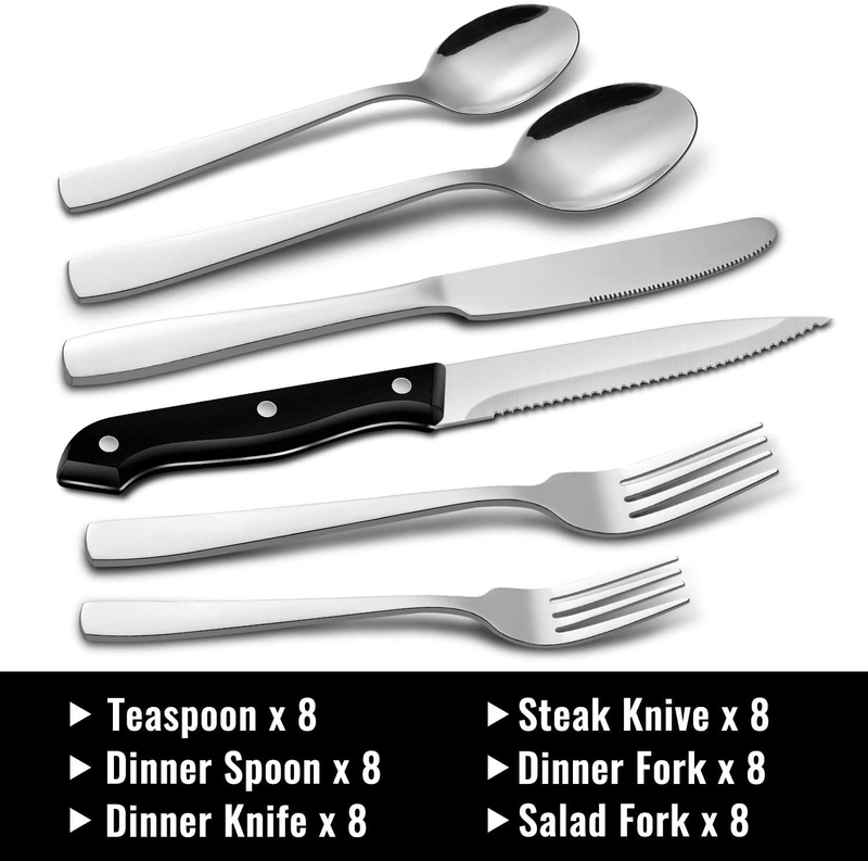 Hiware 48-Piece Silverware Set with Steak Knives for 8, Stainless Steel Flatware Cutlery Set For Home Kitchen Restaurant Hotel, Mirror Polished, Dishwasher Safe Home & Garden > Kitchen & Dining > Tableware > Flatware > Flatware Sets HIWARE   