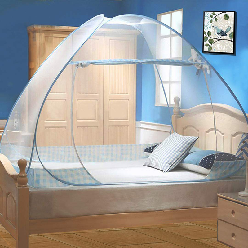 Tinyuet Mosquito Net, 59X78.7In Bed Canopy, Portable Travel Mosquito Net, Foldable Double Door Mosquito Net for Bed, Easy Dome Mosquito Nets- Blue Rim