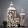 glitzhome Farmhouse Wood Metal Lanterns Decorative Hanging Candle Lanterns White Set of 2 (No Glass) Home & Garden > Decor > Home Fragrance Accessories > Candle Holders Glitzhome White  