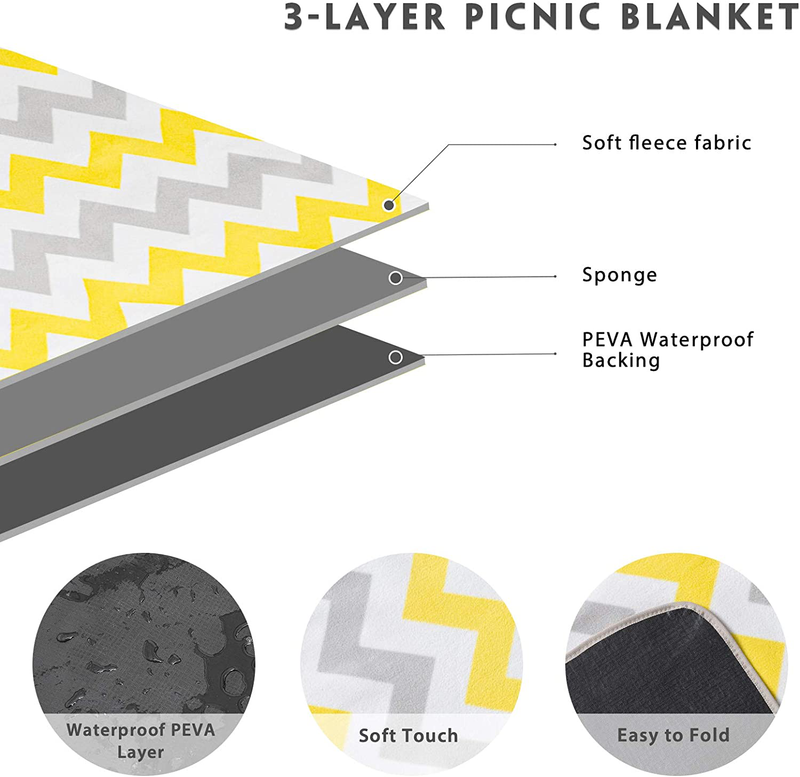 ROSMARUS Large Beach Picnic Blanket, 79" 79" Foldable Camping Outdoor Blanket, Waterproof Backing Picnic Mats for Camping Hiking Beach Grass Travelling Festivals Yellow Waves Home & Garden > Lawn & Garden > Outdoor Living > Outdoor Blankets > Picnic Blankets ROSMARUS   