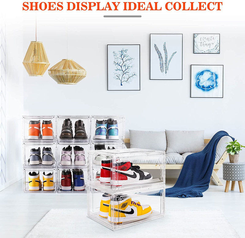 Clear Shoe Box 3 Pack Sneaker Storage Boxes Stackable with Lids Magnetic Door, Front Opening Display Shoe Organizer, Strong and Sturdy Fit for Large Size Furniture > Cabinets & Storage > Armoires & Wardrobes KDOR   