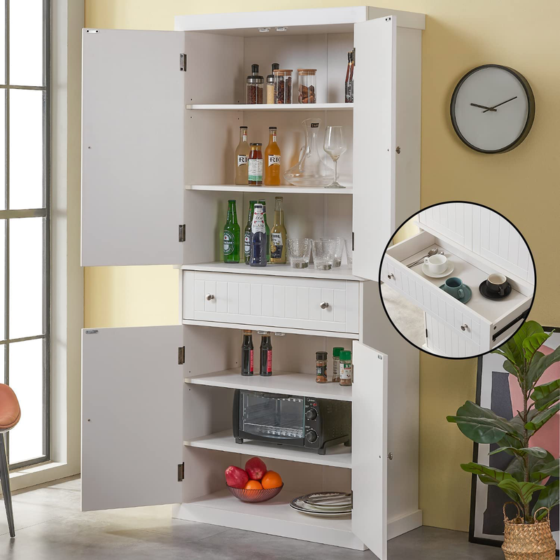 Freestanding Kitchen Pantry Cabinet Tall Storage Cupboard with Doors and Adjustable Shelves for Kitchen, Living Room, Dining Room, White Home & Garden > Kitchen & Dining > Food Storage Generic   
