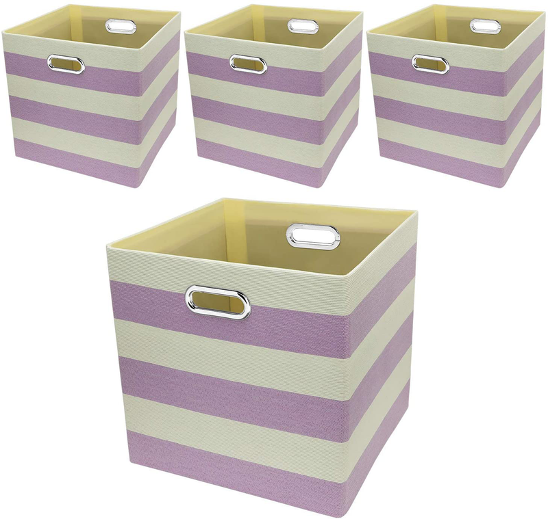 Storage Bins Storage Cubes, 13×13 Fabric Storage Boxes Foldable Baskets Containers Drawers for Nurseries,Offices,Closets,Home Décor ,Set of 4 ,Grey-white Striped Home & Garden > Decor > Seasonal & Holiday Decorations Posprica Purple-white Striped 13×13×13/4pcs 