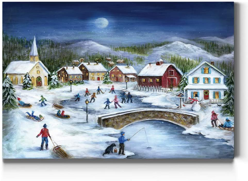 Renditions Gallery Christmas Tree & Red Truck Wall Art, Beautiful Winter Decorations, Snowy Forest and Barn, Premium Gallery Wrapped Canvas Decor, Ready to Hang, 24 in H x 36 in W, Made in America Home & Garden > Decor > Seasonal & Holiday Decorations& Garden > Decor > Seasonal & Holiday Decorations Renditions Gallery Full Moon Ice Skating 12X18 