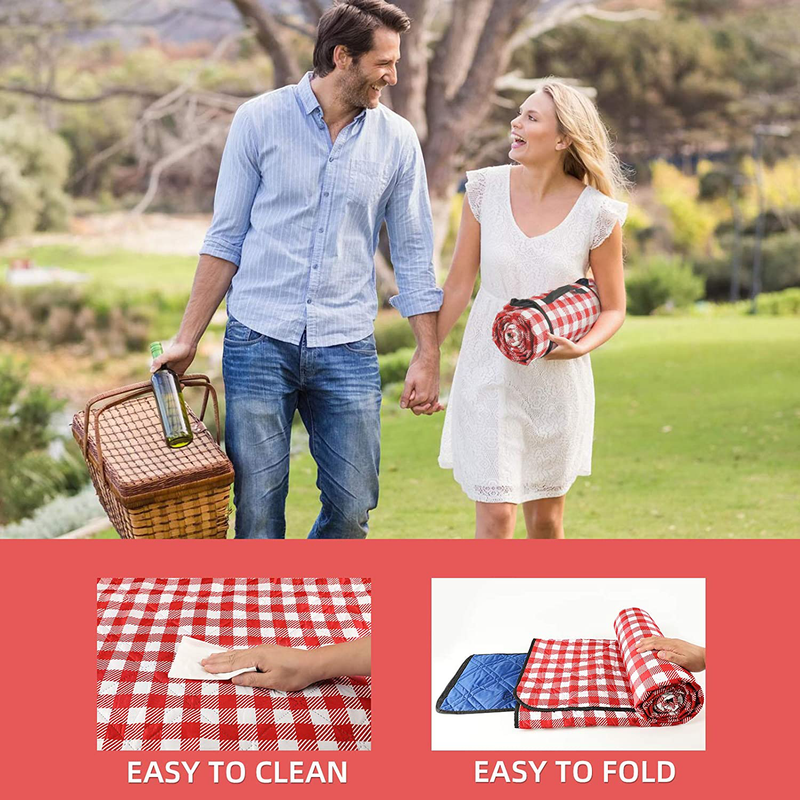 Three Donkeys Extra Large Picnic Blankets 79''x79'', Checkered Picnic Blanket Great for The Beach, Camping on Grass, Waterproof & SandProof(Red and White) Home & Garden > Lawn & Garden > Outdoor Living > Outdoor Blankets > Picnic Blankets Three Donkeys   