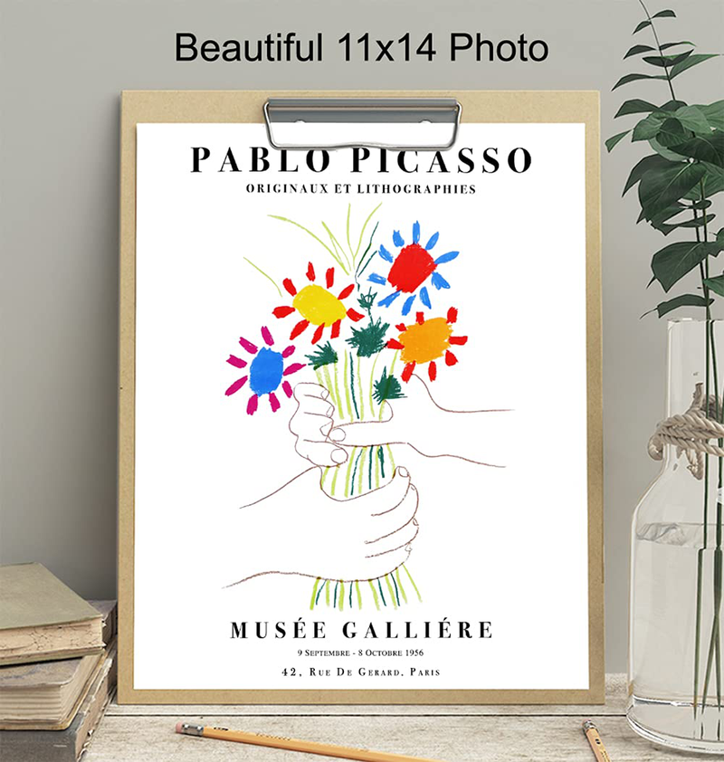 Pablo Picasso Wall Art & Decor - LARGE 11X14 - Pablo Picasso Poster Prints - Mid Century Modern Minimalist Abstract Aesthetic Room Decor - Gallery Wall Art - Bouquet of Peace - Flowers - Museum Poster