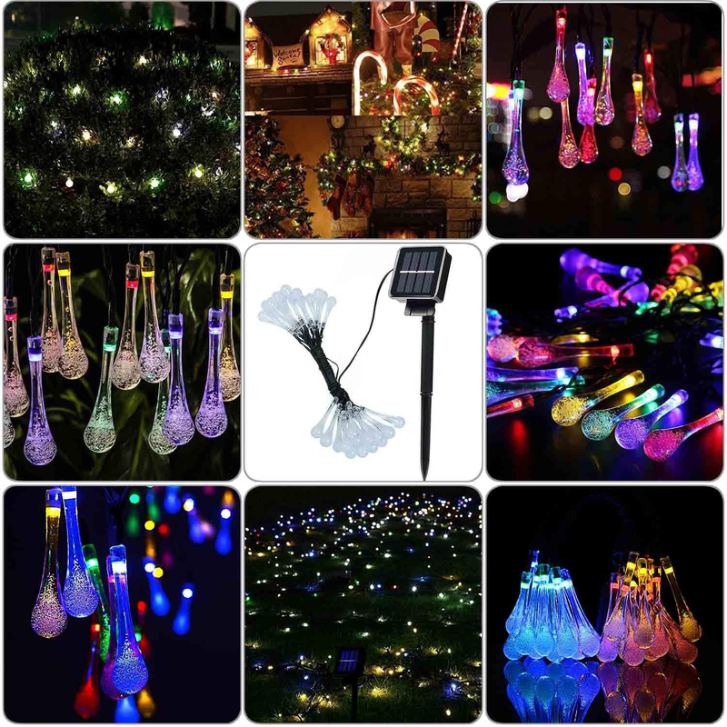 DEMTER Solar String Lights, 22.9Ft 50 Advanced Waterproof Water Drop Mode LED Solar Fairy Lights, Outdoor Saint Valentine'S Day Lights for Patio, Lawn, Home, Garden, Wedding, Party Decorations