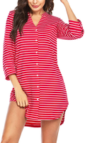 Ekouaer Women'S Nightgown Striped Sleepwear 3/4 Sleeves Nightshirts Soft Button Sleep Dress Home & Garden > Decor > Seasonal & Holiday Decorations Ekouaer Red Striped X-Large 
