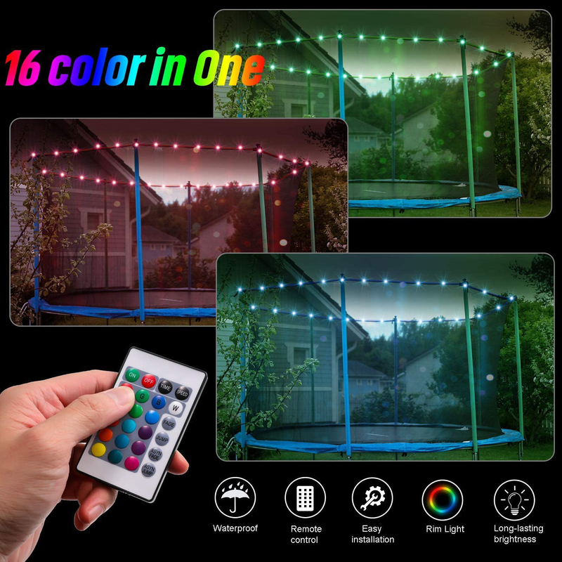 LED Trampoline Lights，Remote Control Trampoline Rim LED Light for Trampoline, 16 Color Change by Yourself, Waterproof，Super Bright to Play at Night Outdoors, Good Gift for Kids Sporting Goods > Outdoor Recreation > Camping & Hiking > Tent Accessories Waybelive   