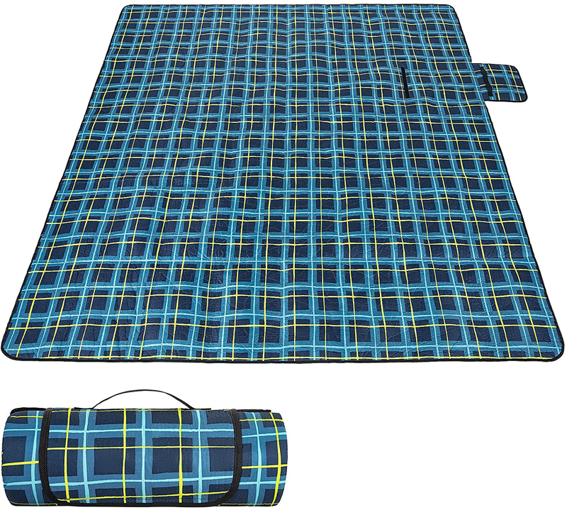 MIRACOL Picnic Blanket, 80" x 80" Extra Large Waterproof Sandproof Outdoor Blanket for 4-6 Adults, Foldable Portable Plaid Beach Rug Mat for Park Picnics Camping Travel Outdoor Concerts (Red) Home & Garden > Lawn & Garden > Outdoor Living > Outdoor Blankets > Picnic Blankets MIRACOL Blue  