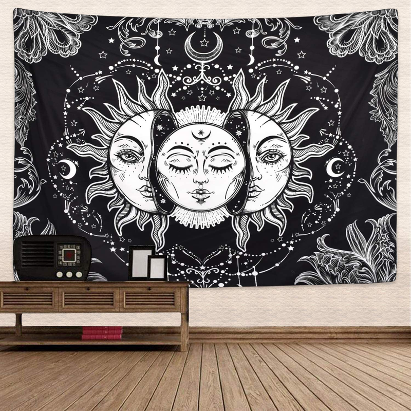 Sun and Moon Tapestry Black and White Burning Sun with Stars Tapestry Psychedelic Tapestry Indian Tapestry for Room Home & Garden > Decor > Artwork > Decorative Tapestries Sevenstars   