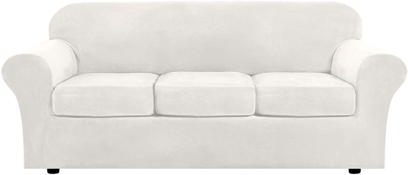 Modern Velvet Plush 4 Piece High Stretch Sofa Slipcover Strap Sofa Cover Furniture Protector Form Fit Luxury Thick Velvet Sofa Cover for 3 Cushion Couch, Machine Washable(Sofa,Gray) Home & Garden > Decor > Chair & Sofa Cushions H.VERSAILTEX Off White Large 