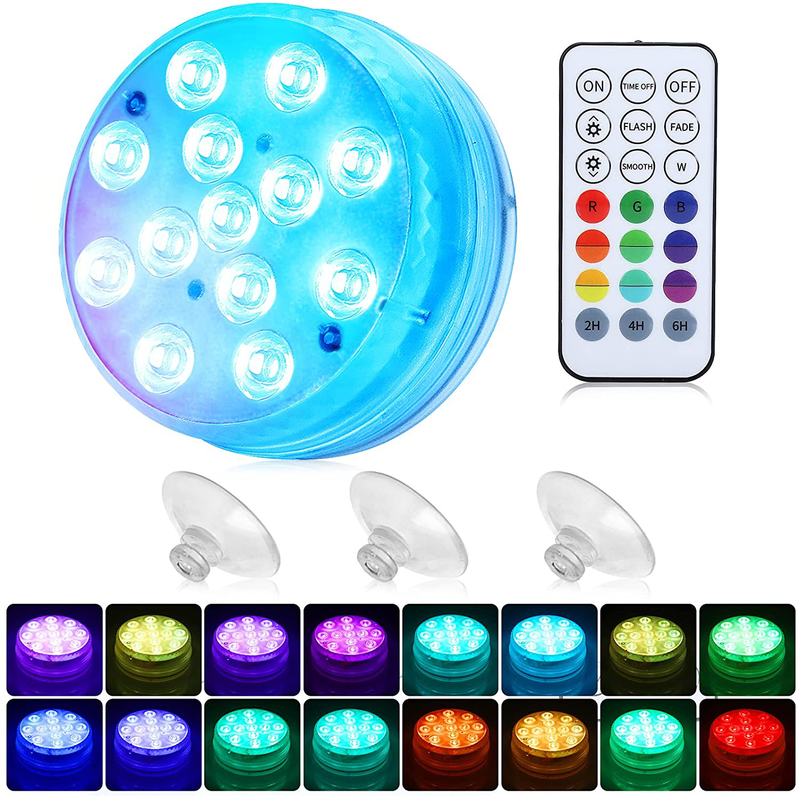 Pool Lights,littobia Submersible LED Lights with Magnet and Suction Cups, RF Remote Pool Lights, IP68 Waterproof, Underwater Timing with 13 LED Pool Light, 3.35 Inch (4 Pack)  littobia 1 Pack  