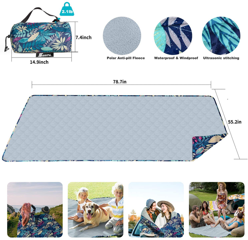 SEGOAL Outdoor Waterproof Blanket Nylon Warm Fleece Picnic Mat Water Resistant Camping Blanket 79''x 55'' Extra Large Foldable Compact with Tote for Stadiums Beach Hiking Traveling Festivals Park Home & Garden > Lawn & Garden > Outdoor Living > Outdoor Blankets > Picnic Blankets SEGOAL   